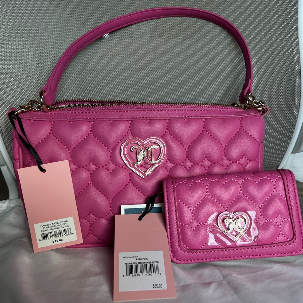 Juicy Couture Pink Heart Quilted Shoulder Bag